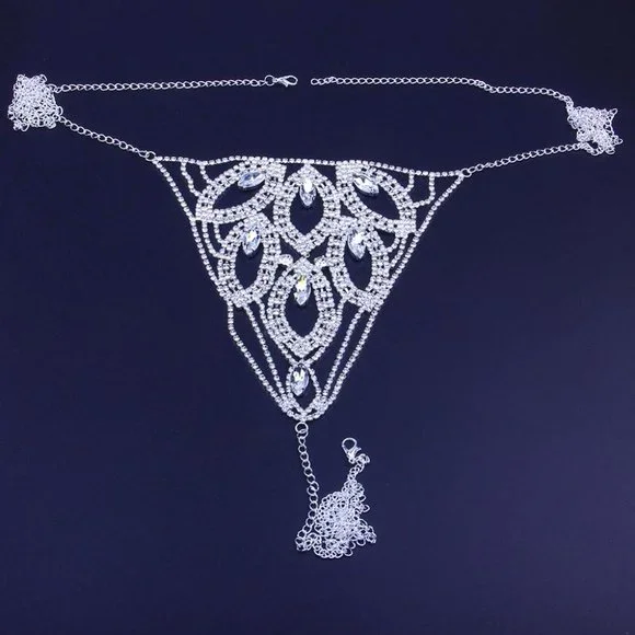 Sexy Rhinestone Thong Body Chain Crystal Bikini Waist Jewelry Lingerie Women - Picture 4 of 6